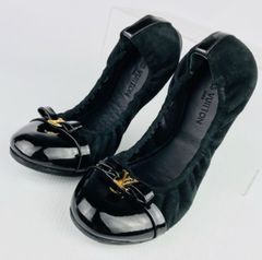 LOUIS VUITTON・ルイヴィトン★レディース スエードレザー切替し メタルLVリボン バレエシューズ（34 1/2)