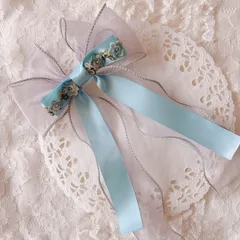 ❤️345オーガンジーサテンリボンフラワーポニーフック❤️グレー