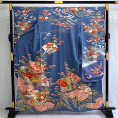 605w3〇色打掛 辻が花 鳳凰 唐絞り 金糸 青〇結婚式 ブライダル お 