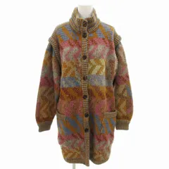 ミッソーニ MISSONI 美品 ニットコート セーター 総柄 スタンドカラー ネックボタン シルク混 モヘヤ混 イタリア製 ひざ丈 S マルチカラー /FFのサムネイル