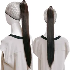 Luce brillare ポニテールウィッグ クリップ ストレート エクステ レディース ウィッグ グラデーション ハイライト ロング 短い 30cm 40cm 50cm 60cm 耐熱 子供 キッズ 髪飾り カラフル メッ [ダークブラウン] [60cm]