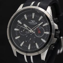 TECHNOS CHRONOGRAPH ブラックゴールド 6673 型押しベルト - メルカリ