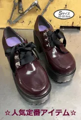 ☆新品未使用・美品☆ Sサイズ 22.5cm ヨースケ YOSUKE 厚底レースアップシューズ レディース ワイン リボンパンプス レースアップパンプス 約8cm 厚底ヒール 人気 MY727-445