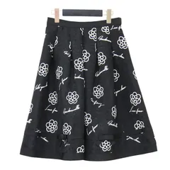 【美品】MS GRACY エムズグレイシー スカート ブラック 黒 サイズ:36(S) / カメリア柄 タック スカート / ミディ丈 フレア ジャガード ウエストゴム ロゴ / ボトムス【レディース】【中古】