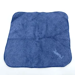 シール付き　Yves Saint Laurent　イヴ サンローラン　ハンカチ　ハンドタオル　ロゴ　刺繍　ブルー　コットン