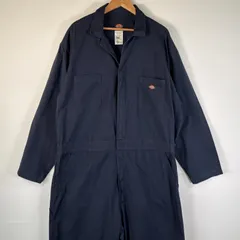 古着 ディッキーズ Dickies 長袖つなぎ オールインワン ワーク 作業着 大きいサイズ ウエストゴム ワンポイントロゴ XXL  ネイビー メンズ