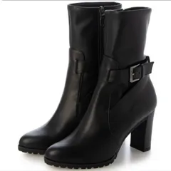 DIANA ダイアナ  レザーショートブーツ ベルト 太ヒール ブラック 22cm
