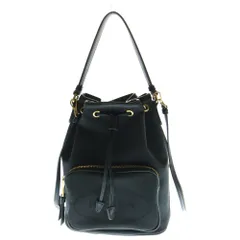 PRADA (プラダ) デュエット ロゴプリント キャンバス レザー ショルダー バケット バッグ ゴールド金具 ブラック 1BH038