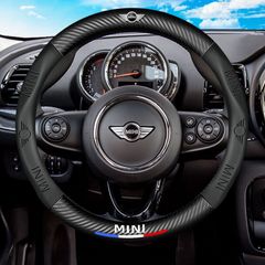 送料無料 BMW ミニ専用 ハンドルカバー ステアリングカバー 円型 本革 カーボン調