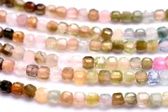 素晴らしい輝き！ MIXトルマリン 2x2mm キューブカット グラデーション １連（約３８ｃｍ） パワーストーン 天然石 _RG541