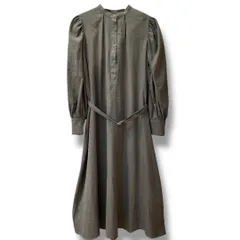 N.NATURALBEAUTYBASIC エヌナチュラルビューティーベーシックバンドカラーピーチワンピース 美品 グレージュ M 21年製 ロング パフスリーブ フレア 長袖 カジュアル きれいめ レディース 秋 ゴーゴー古着鴻199