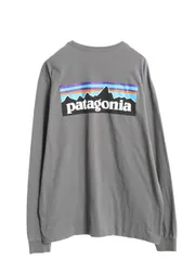 【お得なクーポン配布中!】 パタゴニア 両面 プリント 長袖 Tシャツ メンズ M 22年製 アウトドア ロンT ロングスリーブ カットソー ボックスロゴ P6 バックプリント 灰