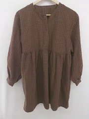 ◇ ◎ apres jour レトロ チェック ノーカラー 長袖 ミニ ワンピース サイズF ブラウン オレンジ系 レディース E  【1306080001449】