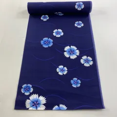反物 優品 小紋 花 芝 紺色 綿 【中古】