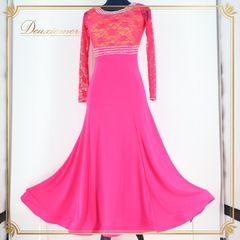 社交ダンス 衣装 スタンダードドレス ドレス ワンピース ピンク系 Lauretta Dancewear パーティ 発表会 レース 上品 高級感 パーティードレス おしゃれ フォーマル ダンス衣装 イベント用 レディース 女性用 ストレッチ ダンス ウェア