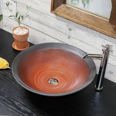 信楽焼 手洗い鉢 洗面ボウル 陶器 直径43.5cm 大型サイズ 赤鉄手洗い鉢 tr-4122