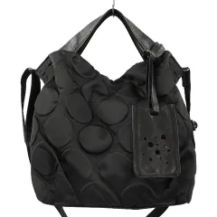 ジウ 慈雨 ハンド バッグ 2way ショルダーストラップ付き 黒 ブラック ナイロン レザートリム かばん センソユニコ