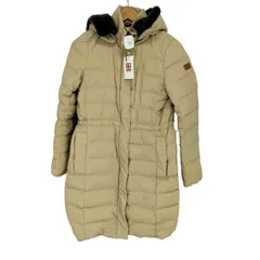 エーグル AIGLE フェイクファー付きフーデッドロングダウンコート レディース  36のサムネイル