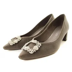 ルタロン Le Talon 23AW 4.5cmVカットビジューパンプス スエード 25cm グレー /MM ■OF