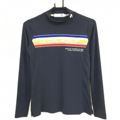 【超美品】ルコック 長袖ハイネックシャツ ネイビー 胸元ラインマルチカラー  レディース M ゴルフウェア le coq sportif