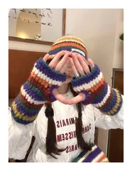 ニット グローブ 指なし手袋 ハンドウォーマー スマホ対応 花柄 リーフ編み ショート フェイクファー 秋冬 防寒 かわいい jinhe27jinhe27