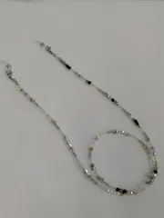 HAT4-026　ビーズ＊グラスコード(約77cm)　２WAY　メガネチェーン　マスクストラップ　シルバー　ブラック＆ホワイト　星