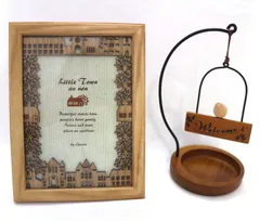 🐤小鳥のトレイと木製フォトフレームセット🖼【新品/未使用品】キシマ◇ウェルカムトレイ　Brown KH-60801🐤 ＆ 🖼リトルタウン  フォトフレーム 1窓 G-1490N📷