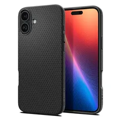 【17年社歴の技術力】Spigen iPhone 16 ケース TPU ソフト 耐衝撃 ストラップホール 米軍MIL規格 リキッド・エア ACS08194 (マット・ブラック) 1
