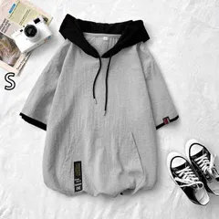 [S]メンズ ファッション 服 オシャレ シンプル 大人 かっこいい 大きいサイズ ストリート 紳士服 半袖 薄手 スウェットシャツ T シャツ 夏 冷感 フード オーバー 七分袖