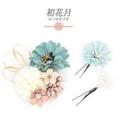 髪飾り 成人式 振袖 袴 緑 青緑 ピンク ピンク ベージュ 黄色 白 ゴールド 組紐 ビーズ かすみそう ブリザーブドフラワー 大き No.12-0873