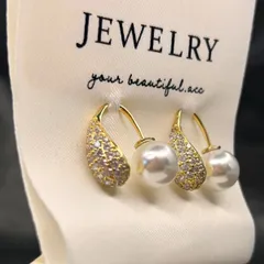 2wayパール風ピアス ジルコニア×ゴールド 上品 結婚式　お祝い　プレゼント