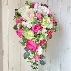 ティアドロップブーケ　ブートニアセット　アーティフィシャルフラワー