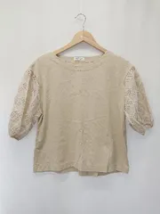 ◇ ⊂ BEAUTY & YOUTH ビューティアンドユース コットン 五分袖 Tシャツ カットソー サイズ表記なし ベージュ レディース E  【1503040002199】