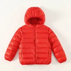 ☆ レッド ☆ 120CM ☆ ダウンコート キッズ 秋冬 収納袋付き secoat220902 ダウンコート キッズ 長袖 収納袋付き 無地 フード付き 子供服 こども服 子ども服 シンプル 通園 通学 アウター 秋 冬 女の子 おしゃれ