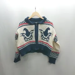 ◇ ⊇ ノーブランド ニット 長袖 ブルゾン サイズ表記なし ブルー系 アイボリー レディース E  【1502060032940】