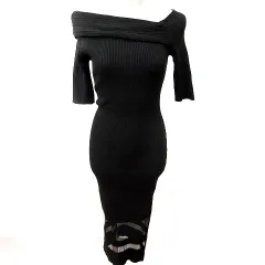 リップサービス LIP SERVICE ワンピース ニット タイト ロング 半袖 F 黒 ブラック /RT