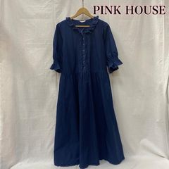 PINK HOUSE ピンクハウス ワンピース ロングスカート タイプライターワンピース ロゴ刺繍 マキシフリルワンピース 5分袖 パフスリーブ A2111FAY366