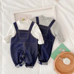 ンプルトレーナーのドッキングデニムオーバーオールロンパース