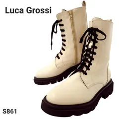 新品　ルーカグロッシ　ショートブーツ　レースアップ　サイドジップ　EU38　レザー　オフホワイト