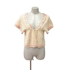 ツモリチサト TSUMORI CHISATO カーディガン ニット 総柄 半袖 2 ベージュ ピンク /YKのサムネイル