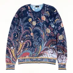 82d4 ETRO エトロ カシミヤ フラワーニットトップ L ネイビー 薄手 セーター イタリア製のサムネイル