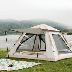タッチ式 六角形テント 4〜5人用ワンタッチ設営／前室付き／防水・UV