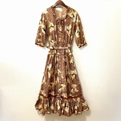 #snc ピンクハウス PINKHOUSE ワンピース 茶系 ロング チェック くま テディベア リボン ピコフリル レース レディース [964426]