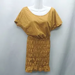 ◇ ⊂ rienda リエンダ ギャザー加工 半袖 膝丈 ワンピース サイズM イエロー系 レディース E  【1501230000727】