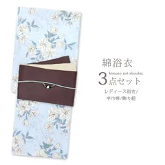 浴衣セット レディース 大人 3点セット 水色アゼリア浴衣/半幅帯/飾り紐 コーディネート レトロモダン ゆかた