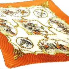 エルメス HERMES 美品 プリーツ カレ140 ムガル王朝の馬 LES CHEVAUX DES MOGHOLS シルク スカーフ ひし形 ダイヤ型 オレンジ ■U180のサムネイル