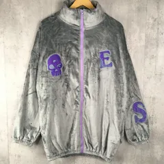 グレー フリース ジャケット パーカー メンズ レディース ユニセックス もこもこ 防寒 秋冬 アウター ストリート 韓国 刺繍 スカル 骸骨 炎 モチーフ 紫 ジップアップ ゆったり かわいい かっこいい 暖かい ルームウェア [1192]