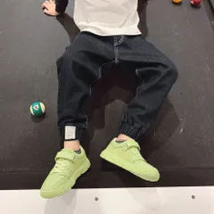 ☆ ブラック ☆ 120cm ☆ デニムパンツ キッズ ly9dp7 キッズ デニム パンツ ズボン 長ズボン サルエル サルエルパンツ ボトムス ジーパン 子供服 ストレッチ ゆったり ウエストゴム 通園 通学 幼稚園 小学生 ポケット付き おしゃれ