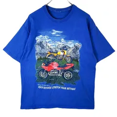 90sヴィンテージvintage半袖TシャツバイクTシャツBIKEモーターサイクルmotorcycle大判プリントデカプリントアートピクチャーペイントフォト青ブルーvintageヴィンテージ41212