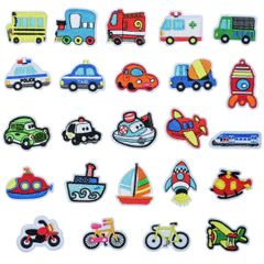 パッチ アイロン接着 アップリケ 補修 車/船/ロヶット/バイク/自転車/飛行機 DIY 男の子 刺しゅうワッペン 子供 24枚セット 幼稚園 ワッペン 保育園 乗り物 お祝い YFFSFDC ギフト